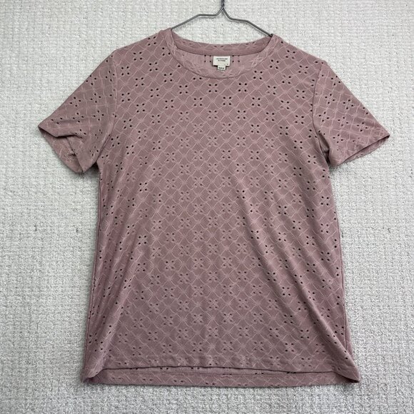 Jacqueline de Yong Womens T-Shirt Size Small Dusty Rose Eyelet Embroidery AOP - Picture 1 of 14
